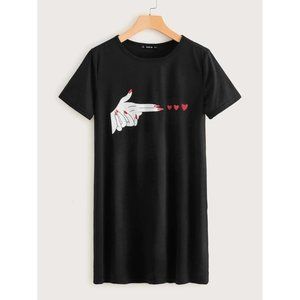 Figure and Heart Print Tee Dress